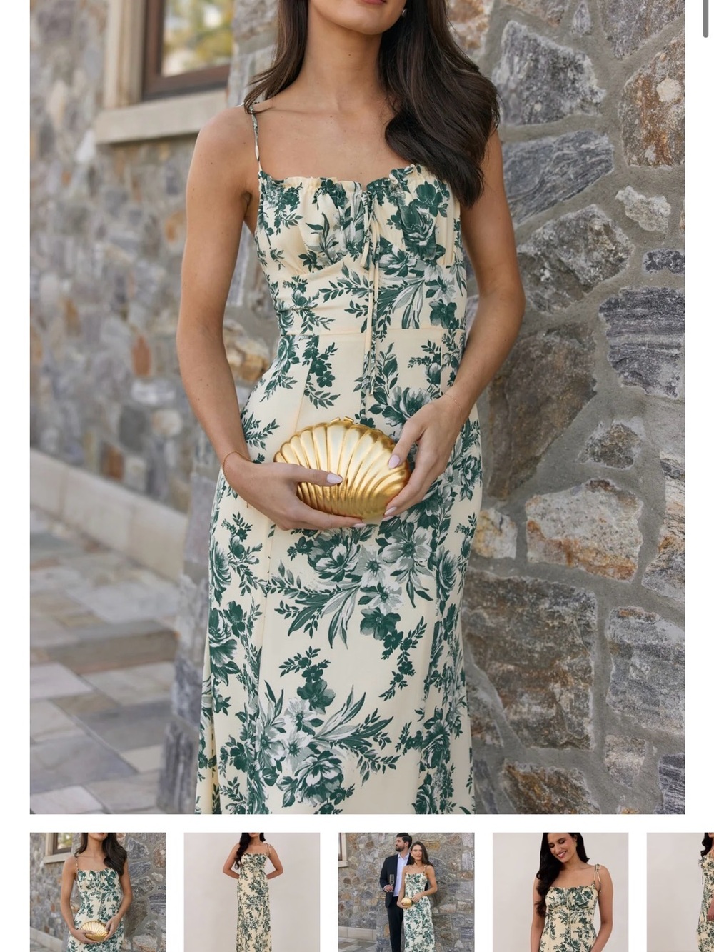 Park & Fifth Cream Maxi Dress with Green Floral Print
